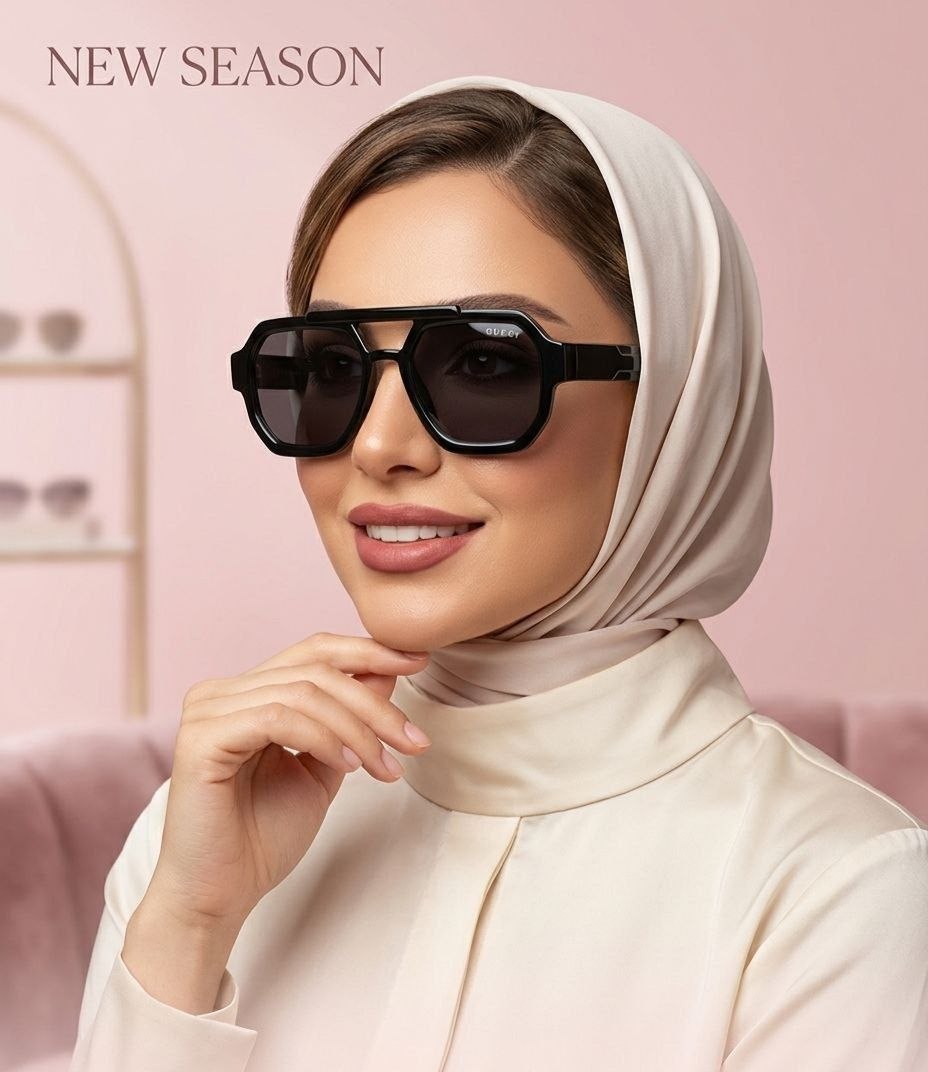 عینک آفتابی زنانه مربعی مشکی اروپایی | عینک ضد اشعه UV400 ترند ۲۰۲۶