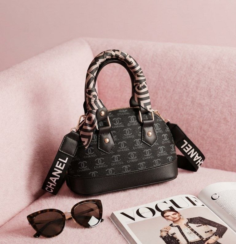 کیف دستی Chanel CC مشکی مینی با شال ساتن | مدل Coco Mini Monogram