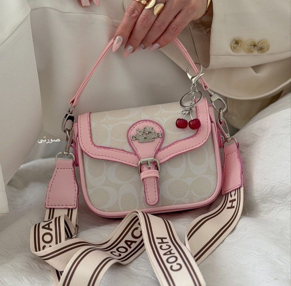 کیف دوشی کوچ سیگنچر طرح گیلاس | Mini Crossbody Coach Signature Cherry Charm 14x17