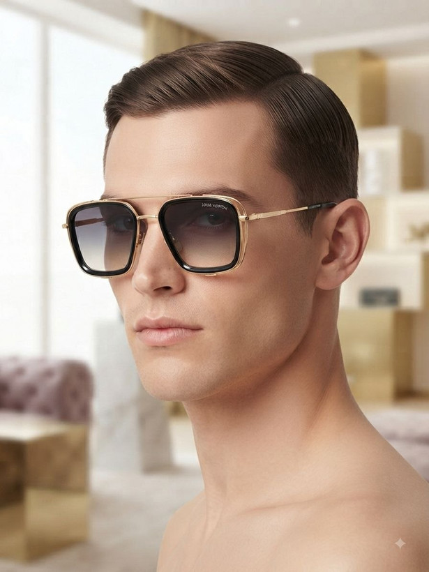 خرید عینک آفتابی مردانه/زنانه لوئیس ویتون (Louis Vuitton) مدل خلبانی فریم فلزی طلایی - فوق شیک