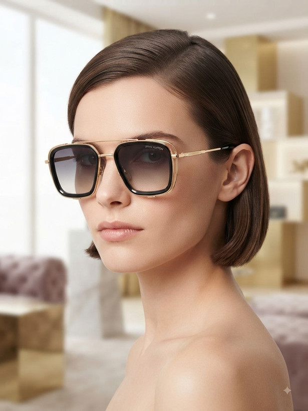 خرید عینک آفتابی مردانه/زنانه لوئیس ویتون (Louis Vuitton) مدل خلبانی فریم فلزی طلایی - فوق شیک