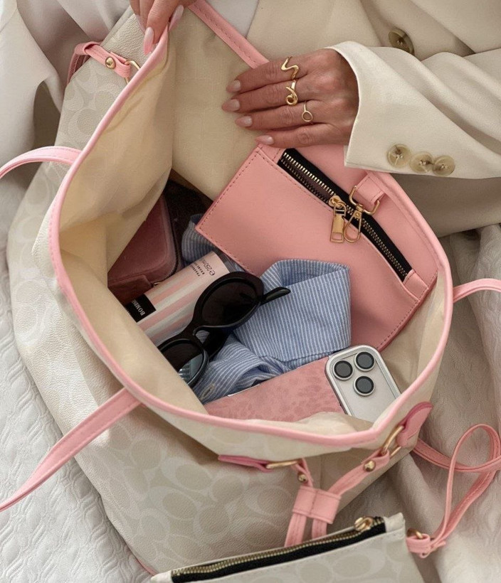 کیف دوشی و دستی زنانه مدل توتبگ (Tote Bag) طرح برند - جادار، باکیفیت بالا به همراه کیف پول کوچک