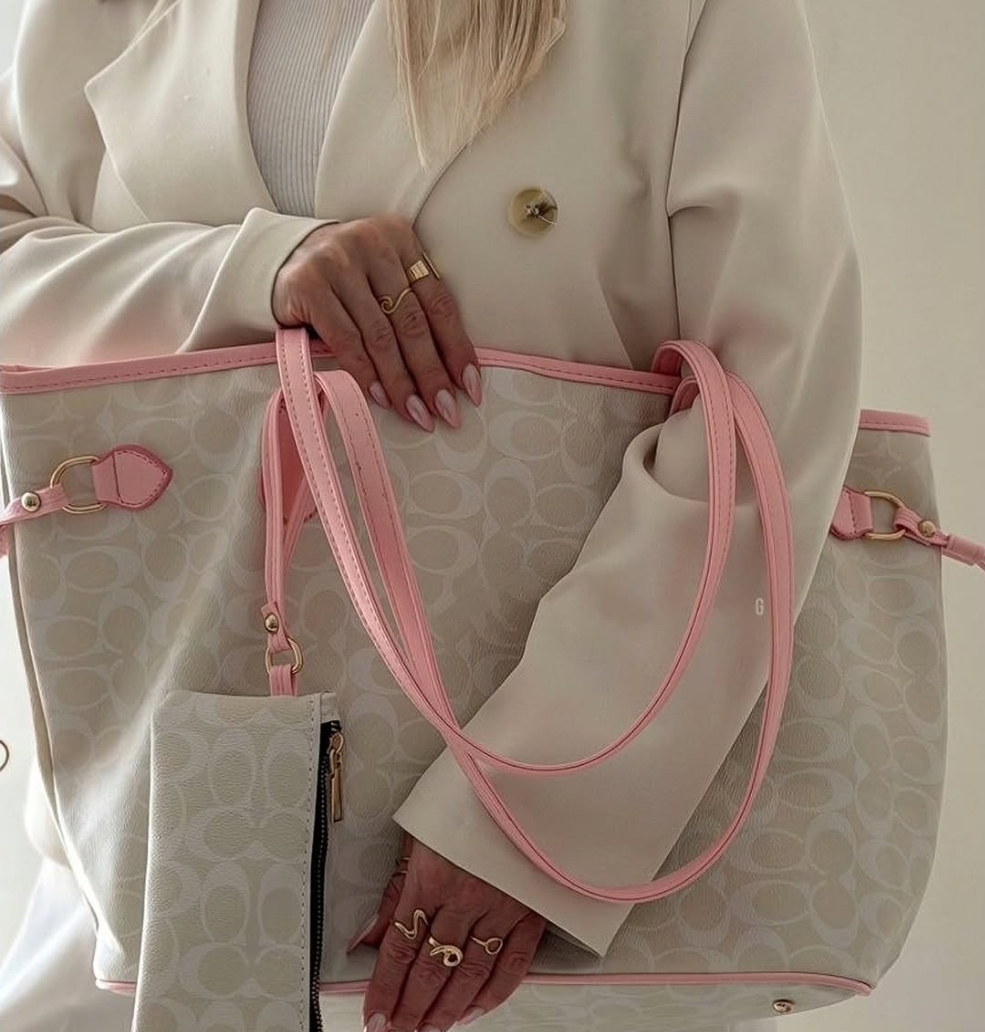 کیف دوشی و دستی زنانه مدل توت‌بگ (Tote Bag) طرح برند - جادار، باکیفیت بالا به همراه کیف پول کوچک