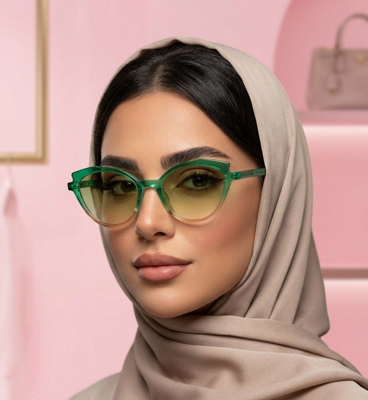 عینک آفتابی زنانه گربهای سبز شفاف | لنز سایهروشن، ضد اشعه UV400 و فریم ترندی