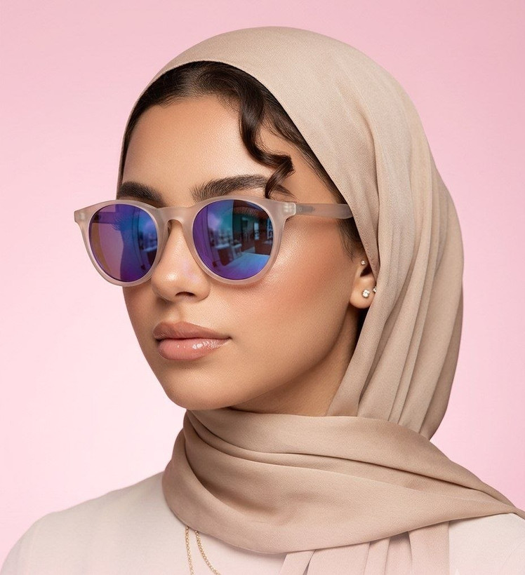 عینک آفتابی زنانه کائوچویی پاستیلی | فریم گرد مات با لنز جیوه ای بنفش و UV400