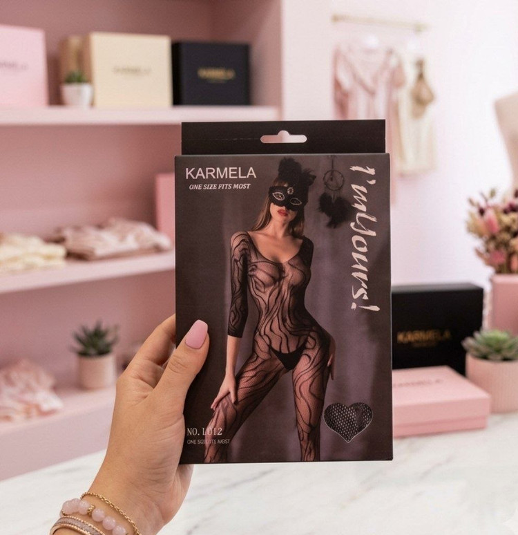 لباس خواب زنانه سرهمی فانتزی بادی استاکینگ مشکی برند Karmela