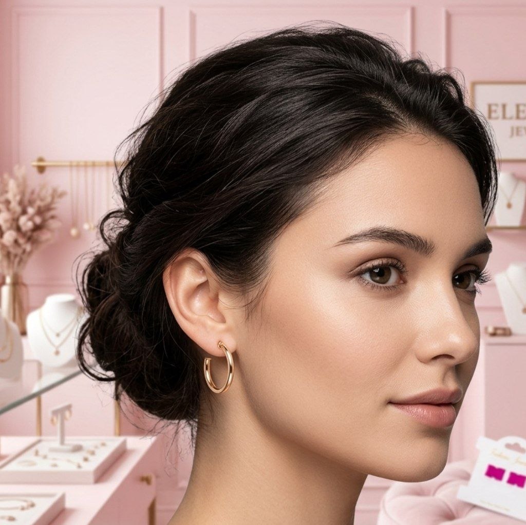 گوشواره حلقه‌ای طلایی ساده مدل ضخیم کلاسیک | رنگ ثابت و ضدحساسیت (دخترانه و زنانه)