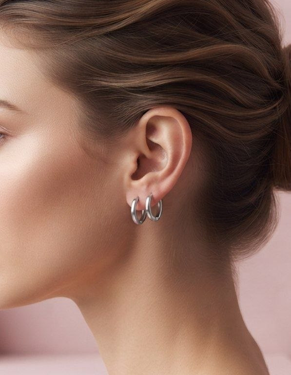 گوشواره زنانه مدل حلقه ای ساده - گوشواره استیل رنگ ثابت و ضد حساسیت (رنگ طلایی و نقرهای - سایزبندی متنوع)